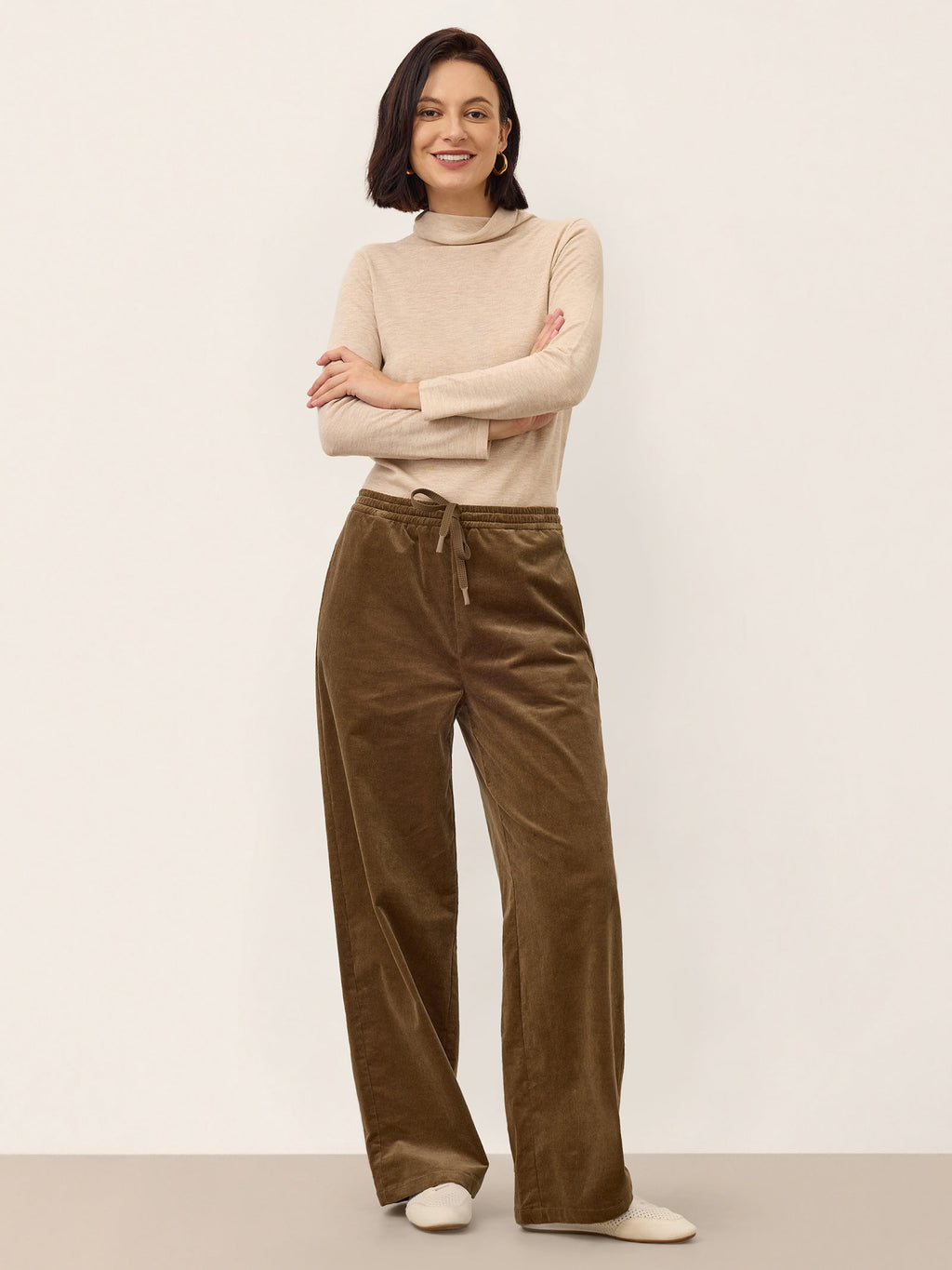 Cotton Corduroy Drawstring Waist Straight Leg Pants ALORA