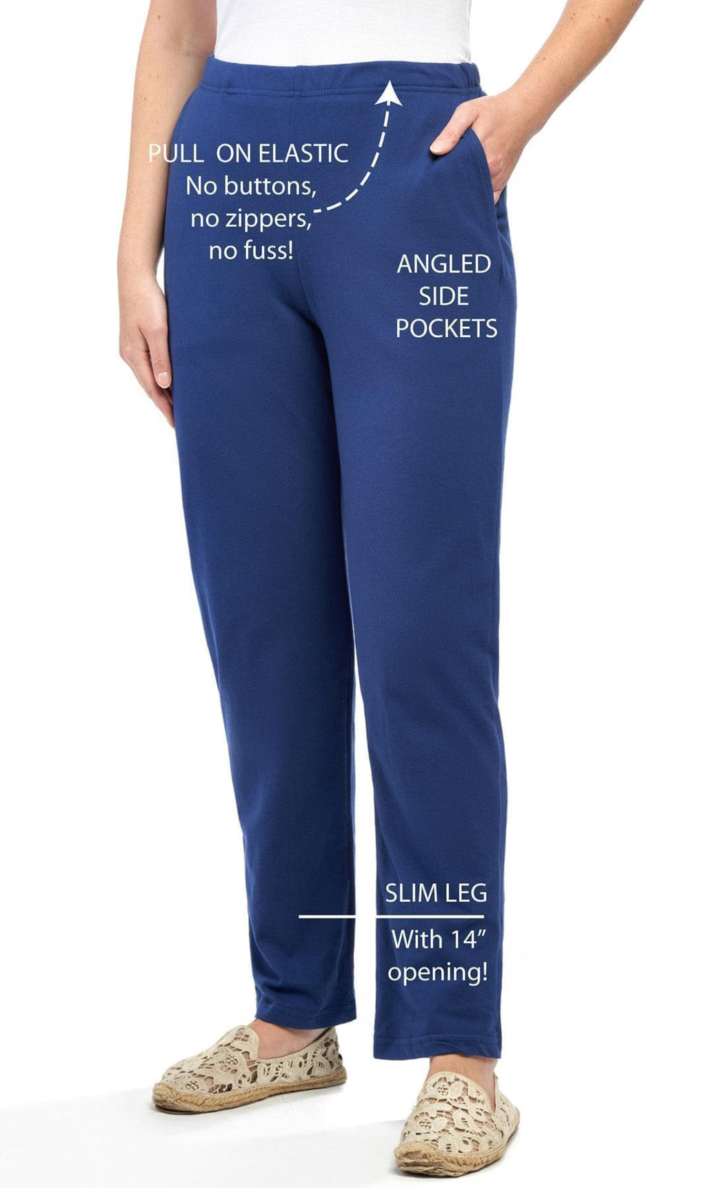 Women's Pull-On Flat Front Knit Pants — Cotton Blend Elastic Waist