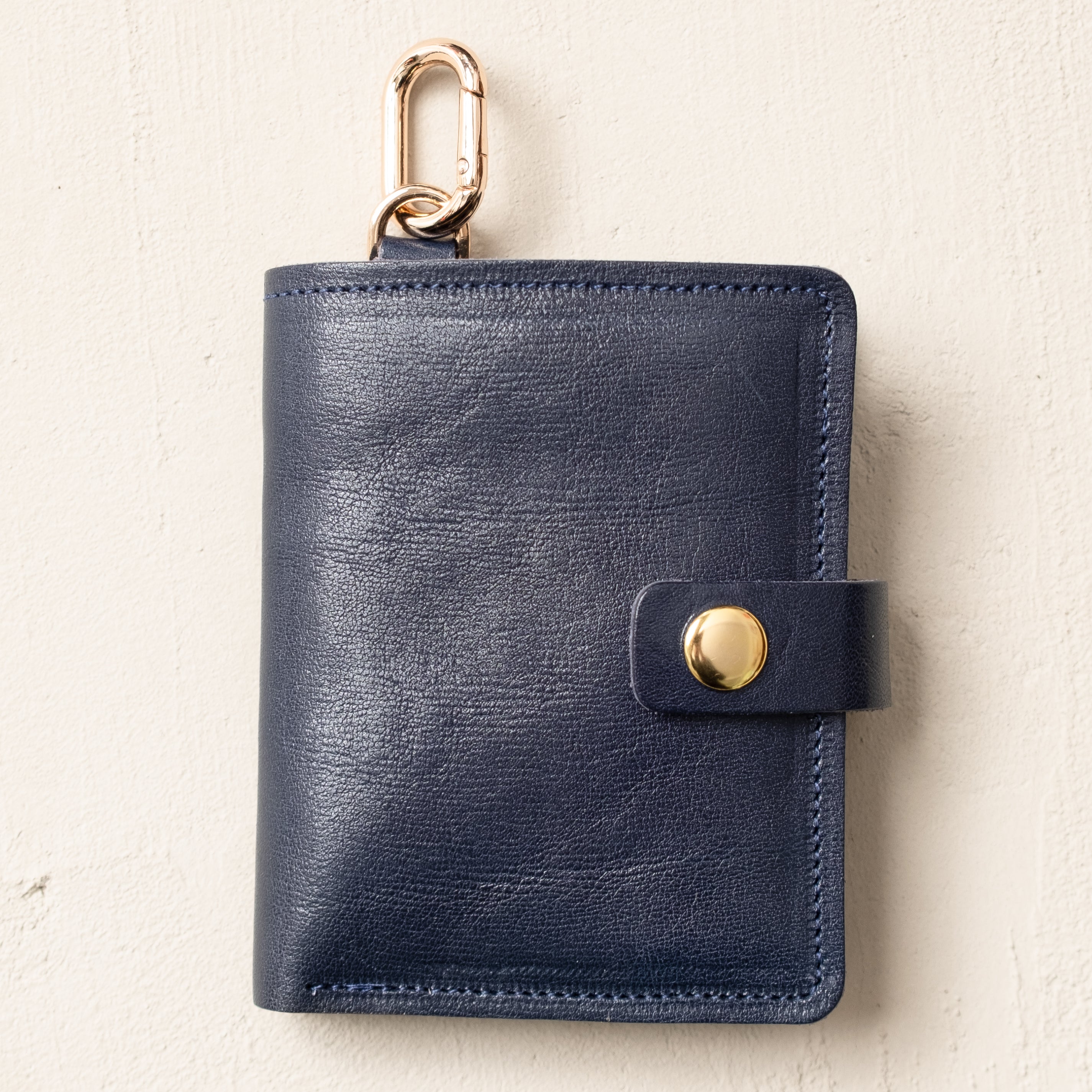 Leather Bifold Wallet with Snap & Key Ring - Marine Blue