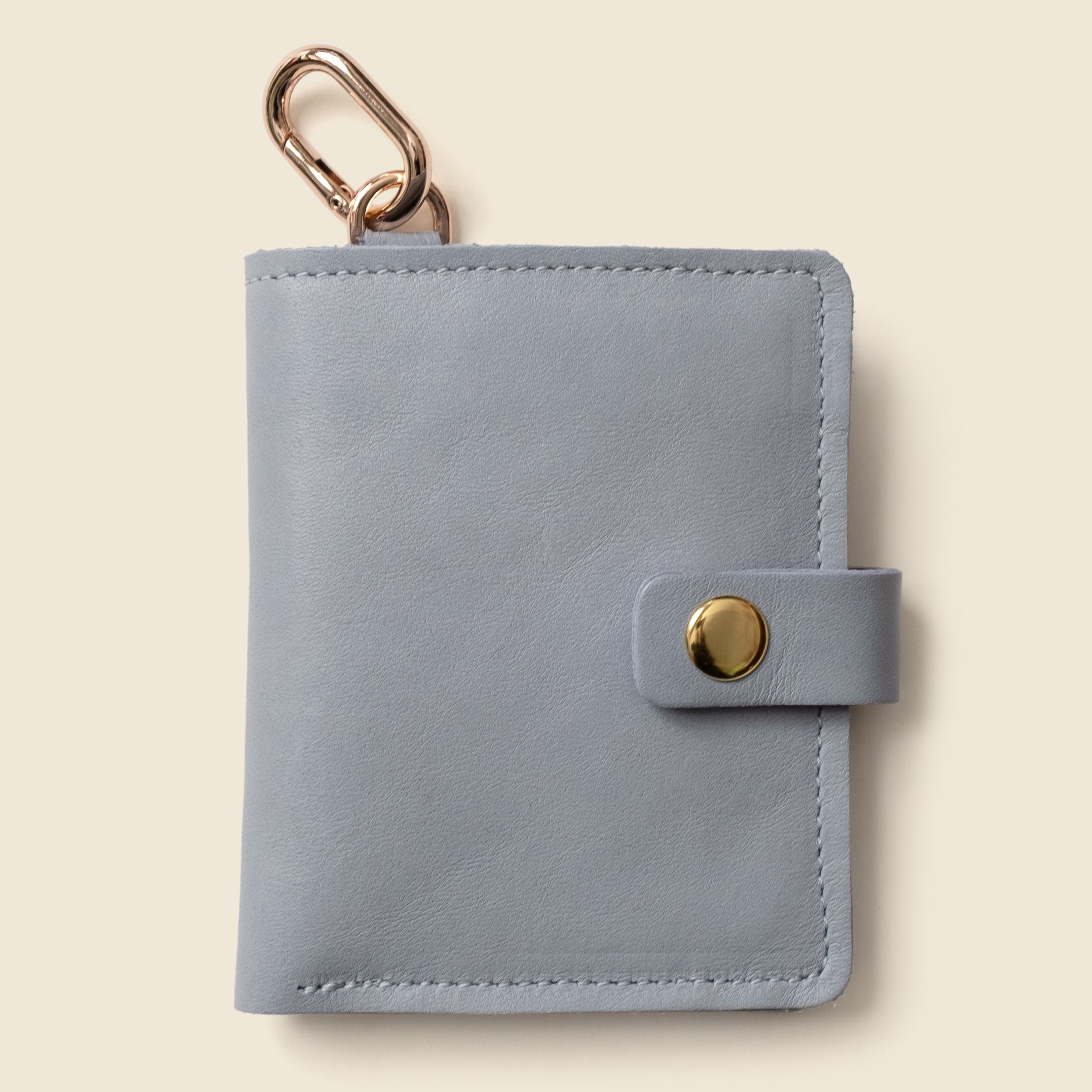 Leather Bifold Wallet with Snap & Key Ring - Ice Blue