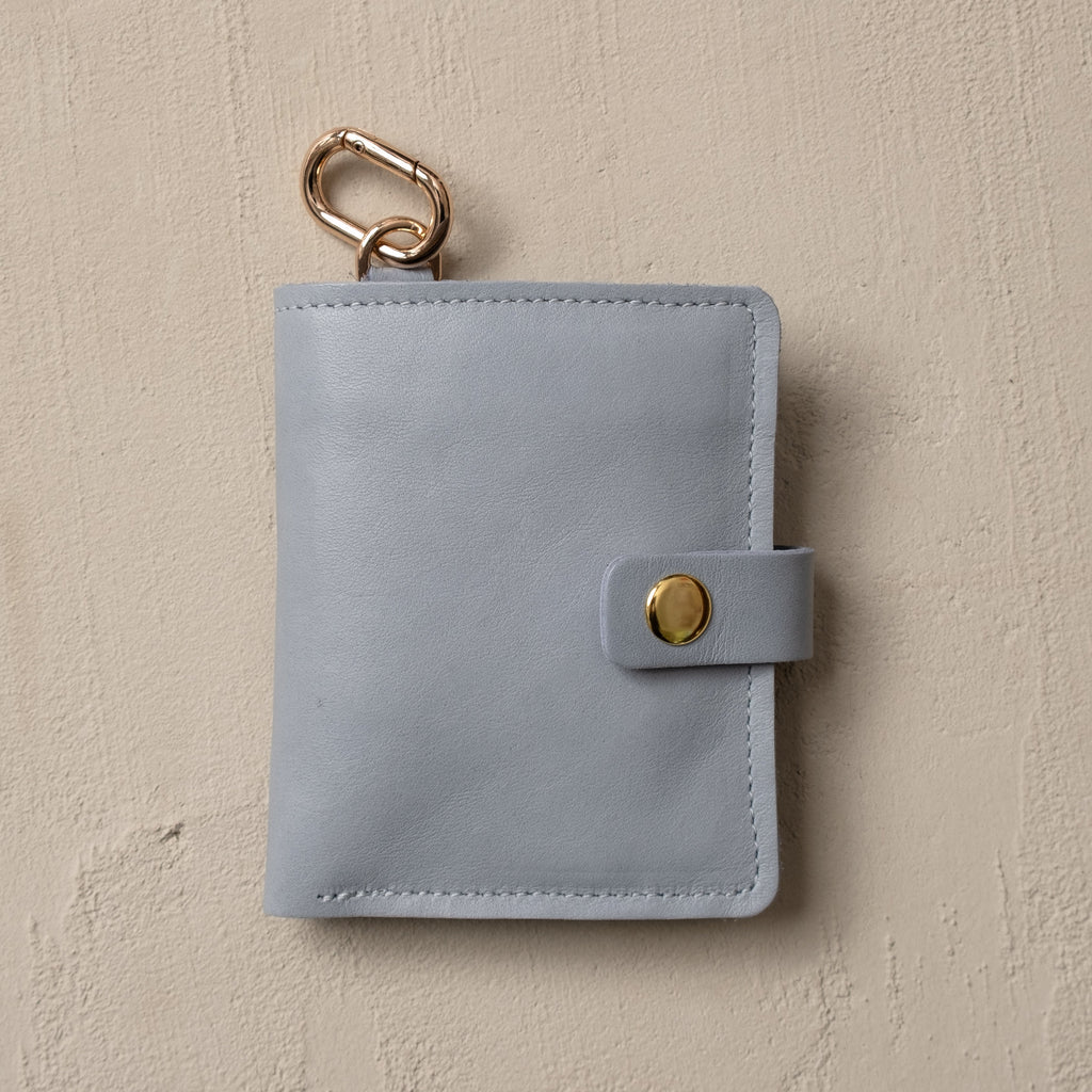 Leather Bifold Wallet with Snap & Key Ring - Ice Blue