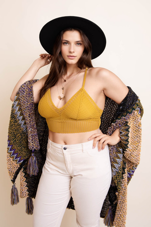 Bralette sin aros de encaje acanalado estilo boho con espalda nadadora Talla grande