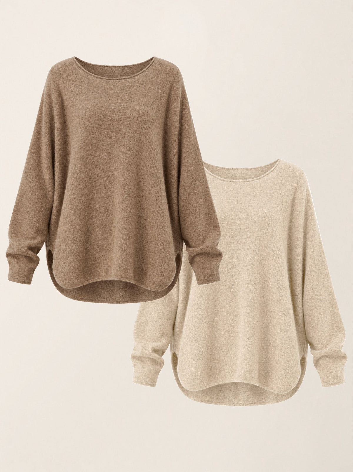 100% Mongolian Cashmere Hand-Finished Rolled Edge Knit Top AMARA