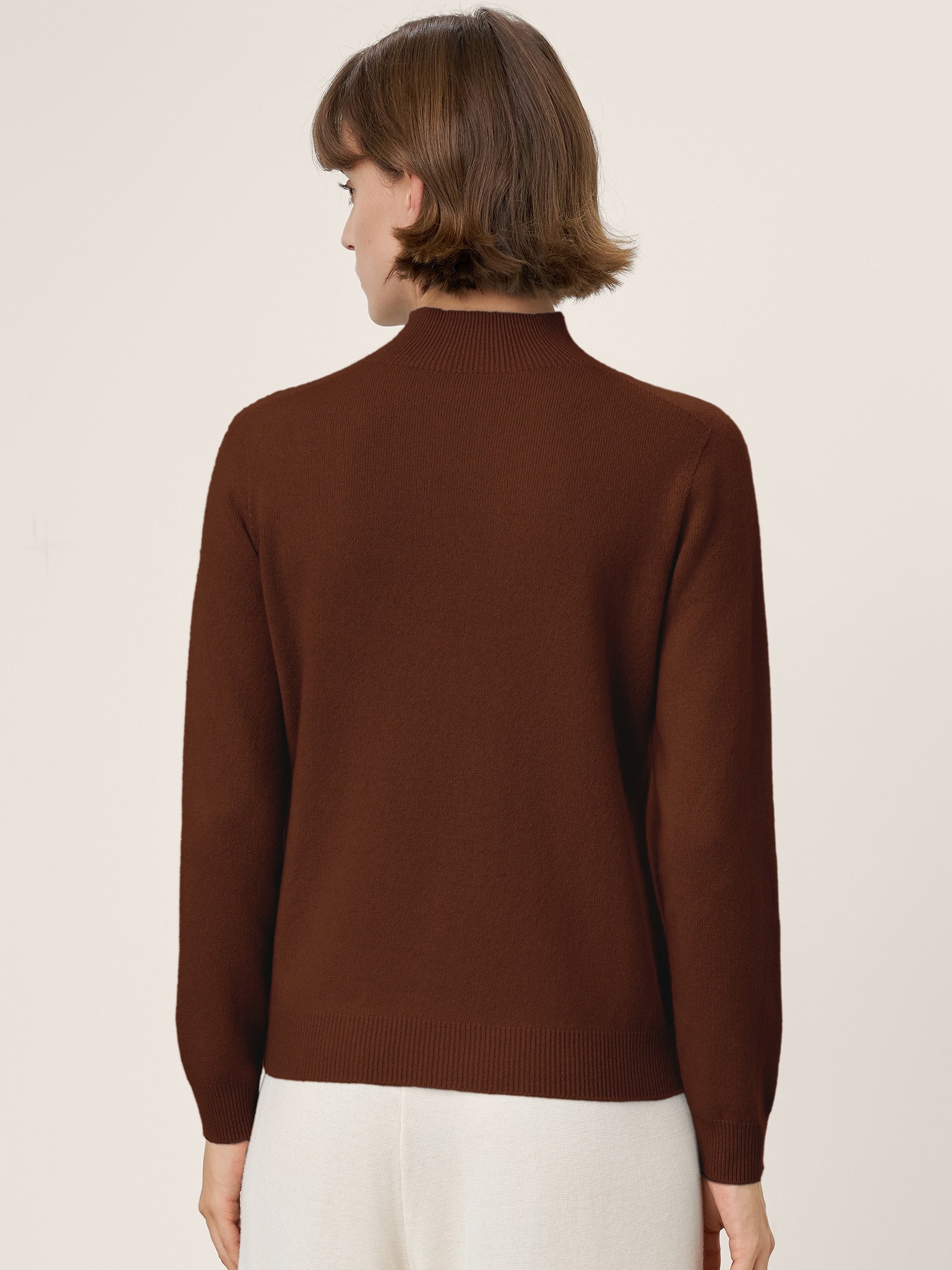 Premium Cashmere Blend Hand-Finished Seamless Mock Neck Ribbed Sweater RHEA