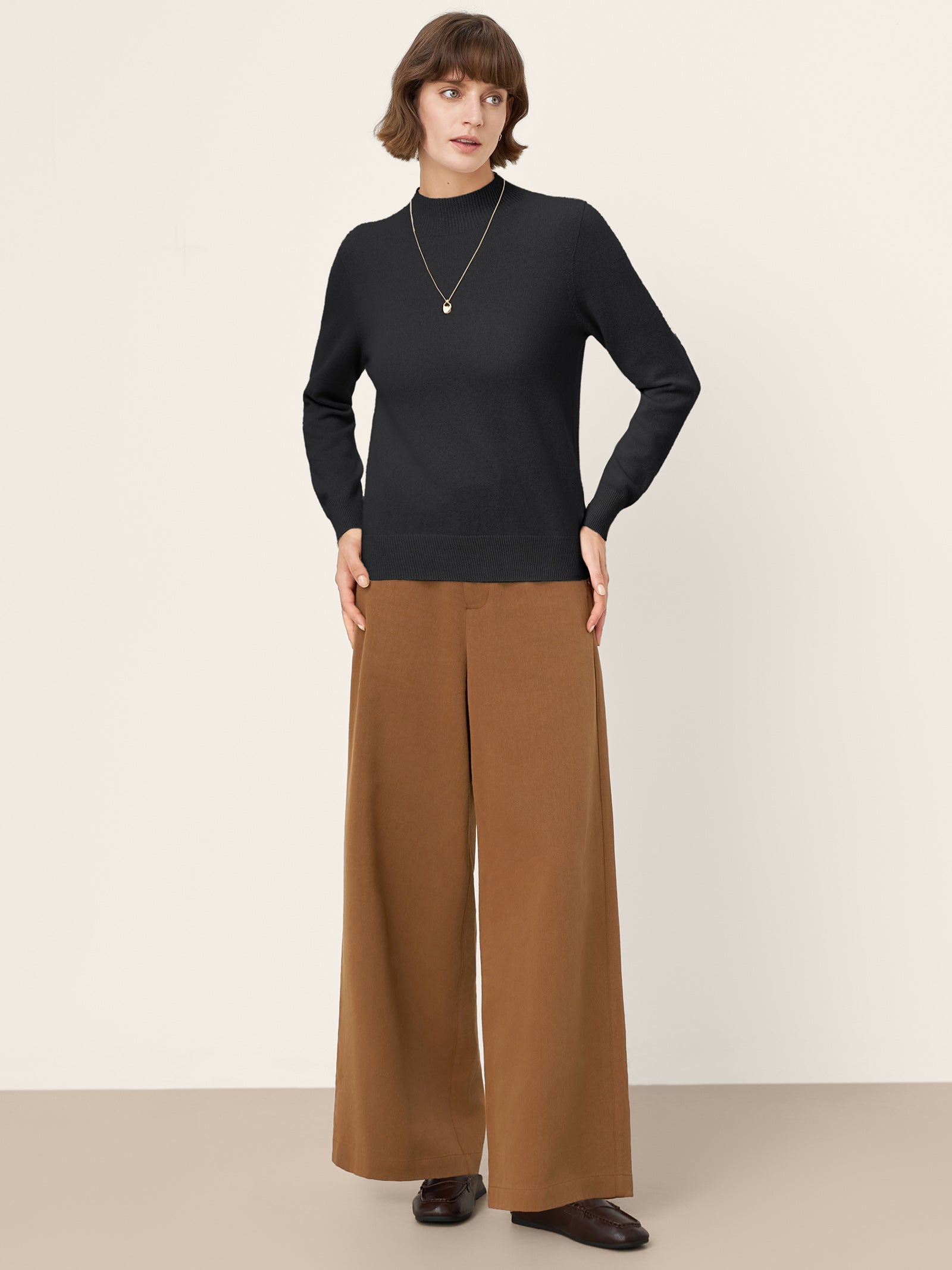 100% Mongolian Cashmere Seamless Wide Ribbed Edge Sweater MONA