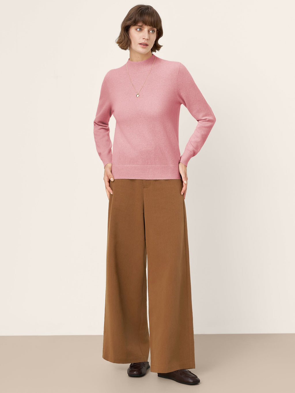 100% Mongolian Cashmere Seamless Wide Ribbed Edge Sweater MONA