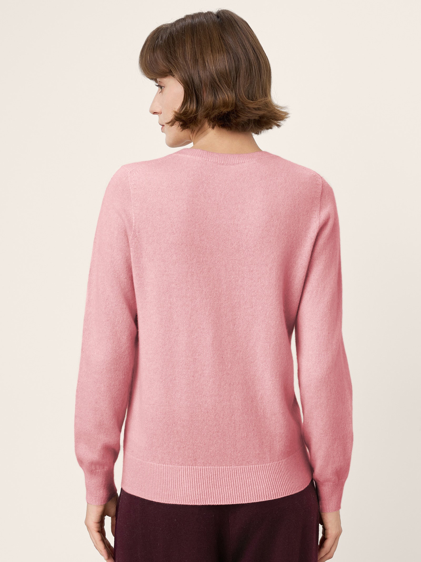 100% Mongolian Cashmere Seamless Ribbed Trims Crewneck Sweater TAWNY