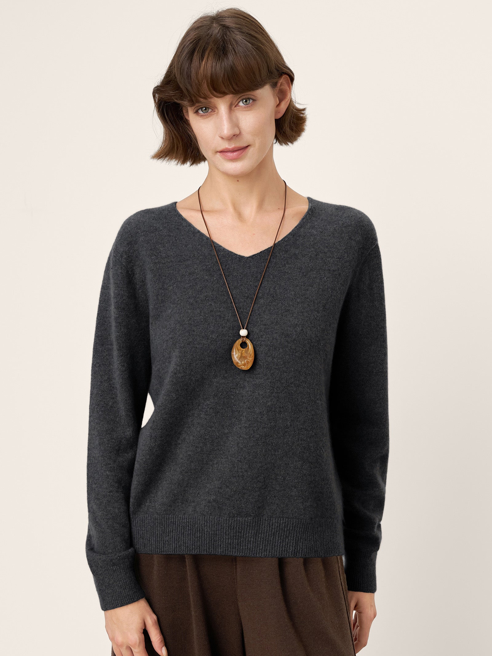 100% Mongolian Cashmere V-Neck Pullover Sweater PIPER