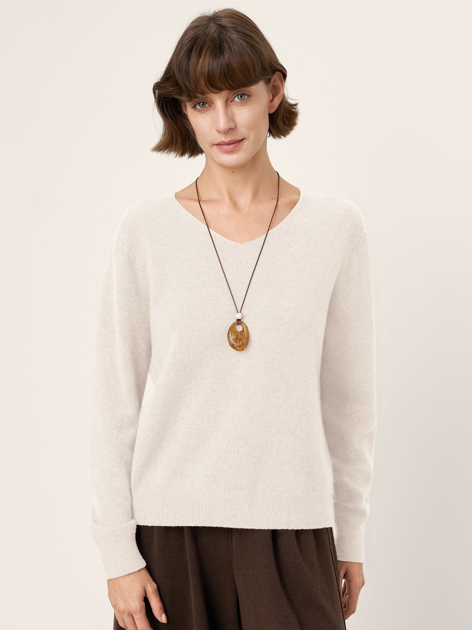 100% Mongolian Cashmere V-Neck Pullover Sweater PIPER