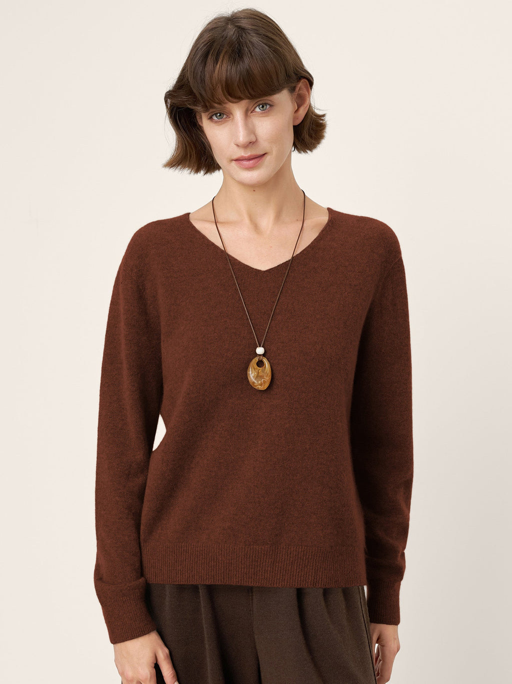 100% Mongolian Cashmere V-Neck Pullover Sweater PIPER