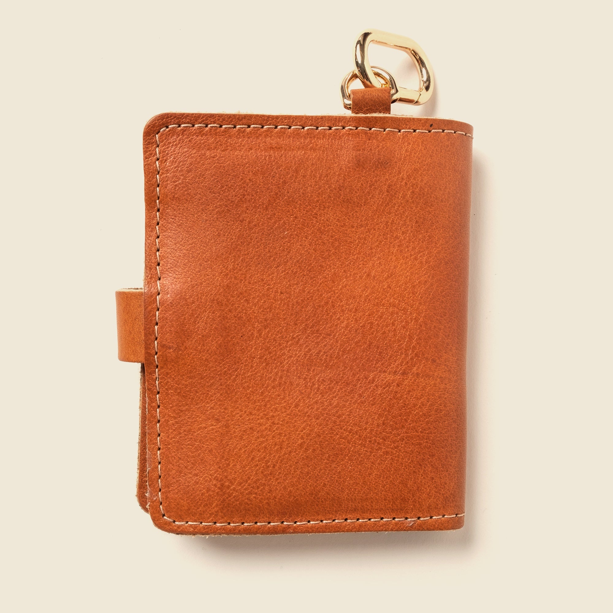 Leather Bifold Wallet with Snap & Key Ring - Natural