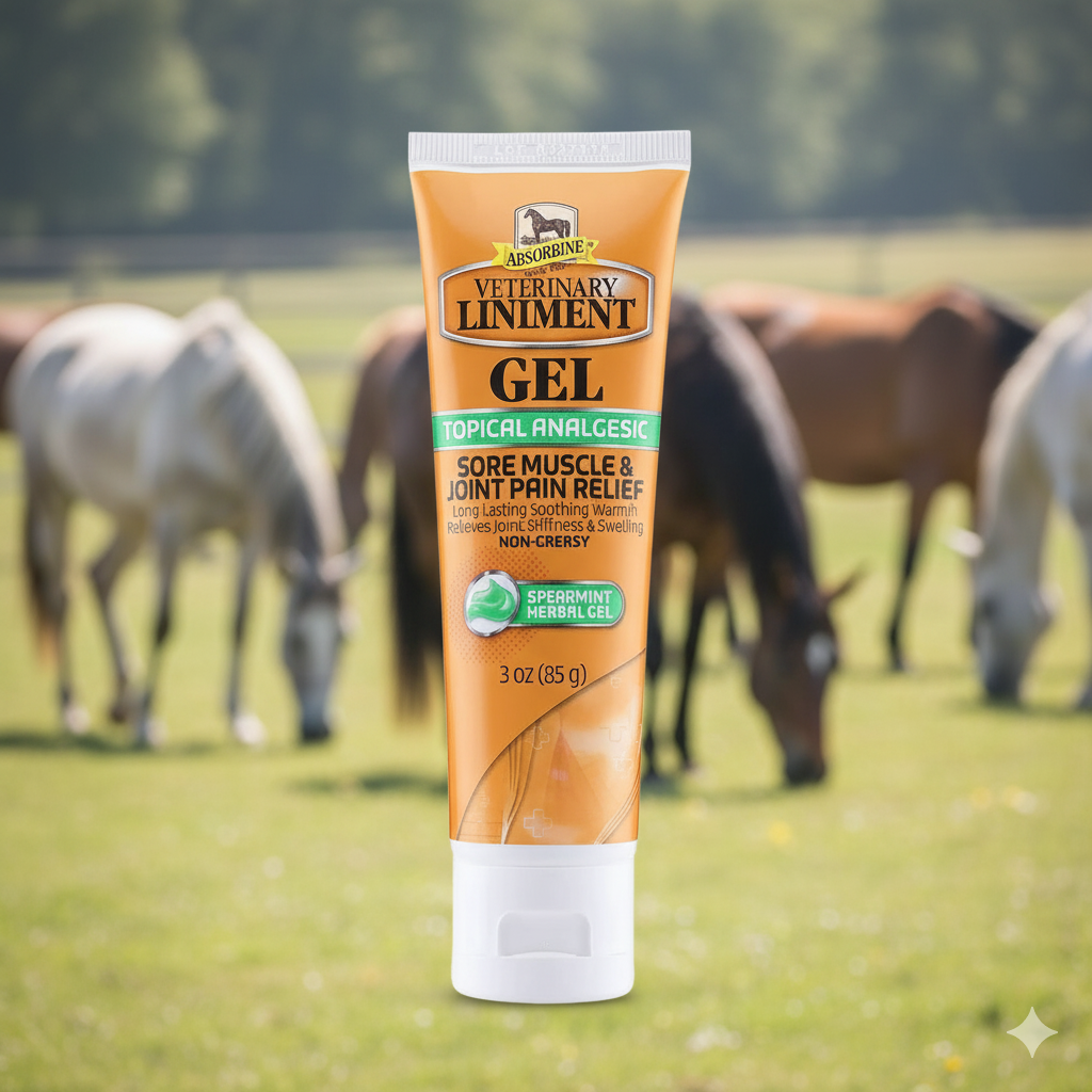 Absorbine Liniment Gel for Horses Soothes Muscles & Joints After Training 3 oz.