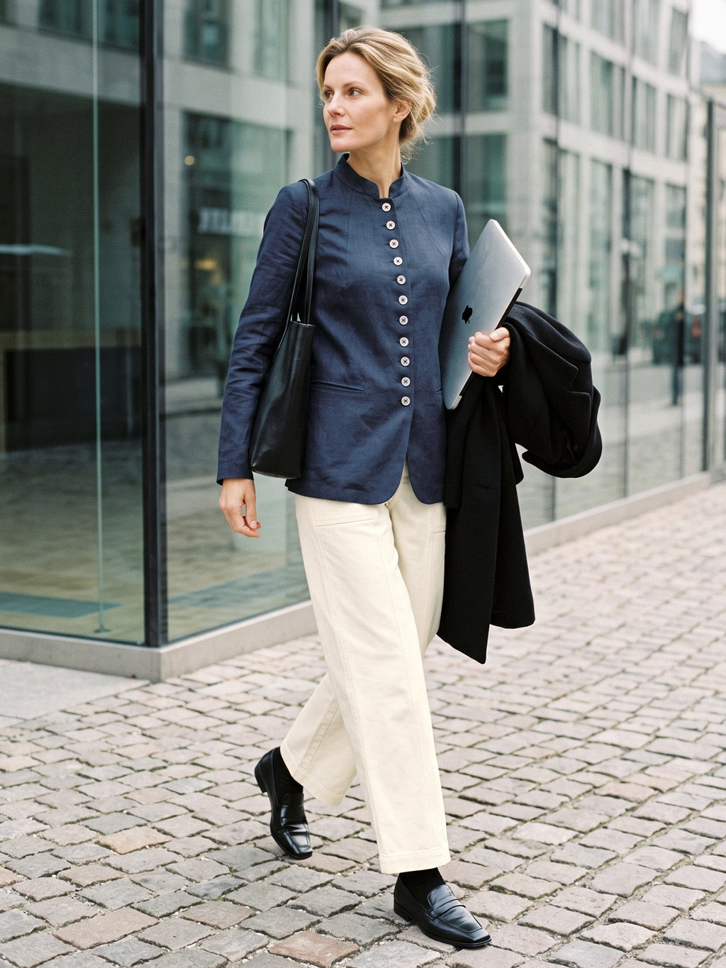 100% Linen Stand Collar Princess Seam Jacket ALIDA