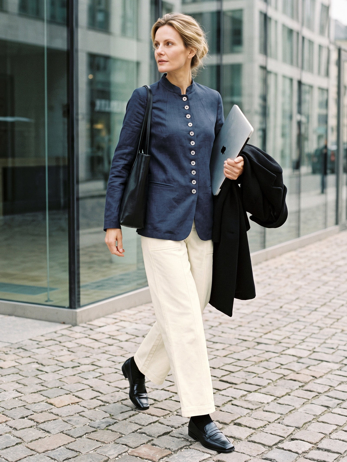 100% Linen Stand Collar Princess Seam Jacket ALIDA