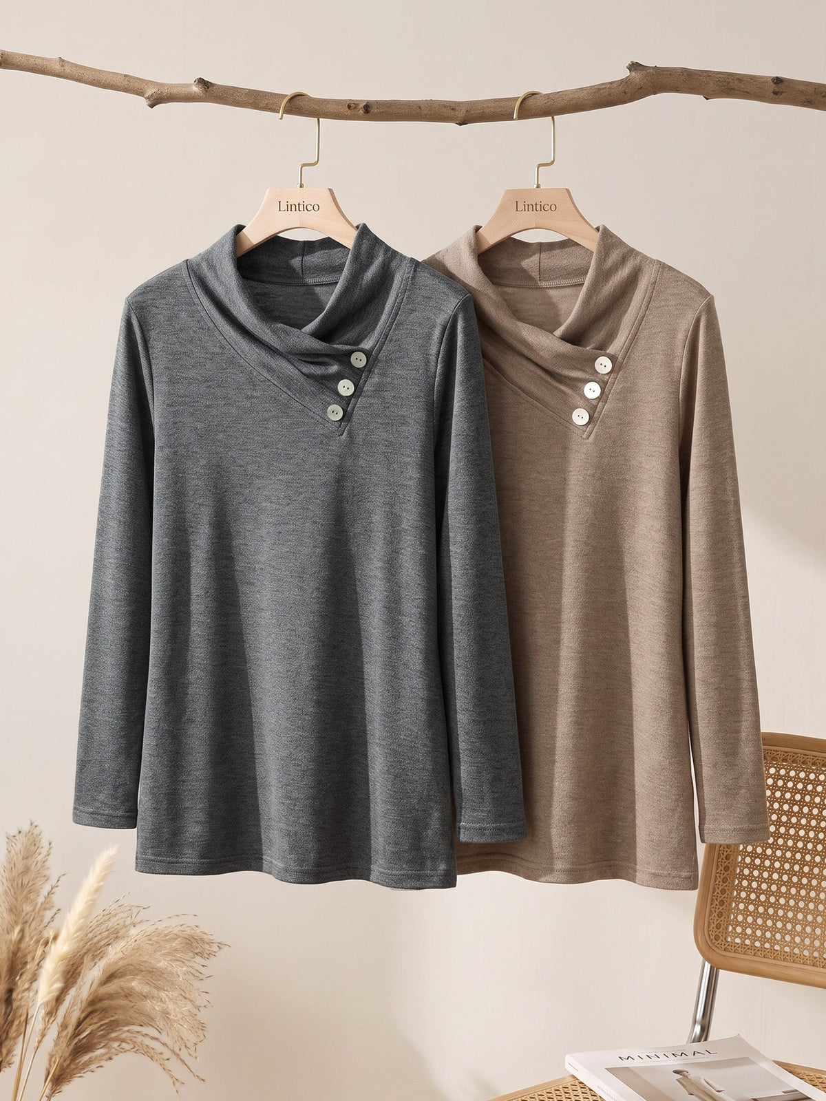 Cashmere Asymmetric Cowl Neck Stretch Top TATIANA
