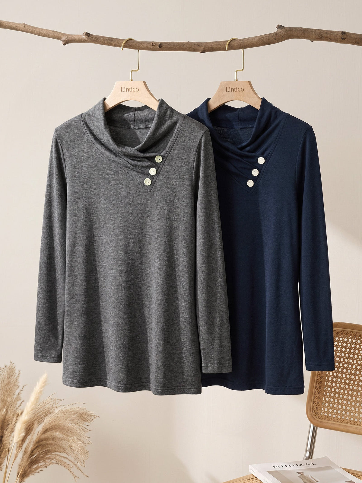 Cashmere Asymmetric Cowl Neck Stretch Top TATIANA