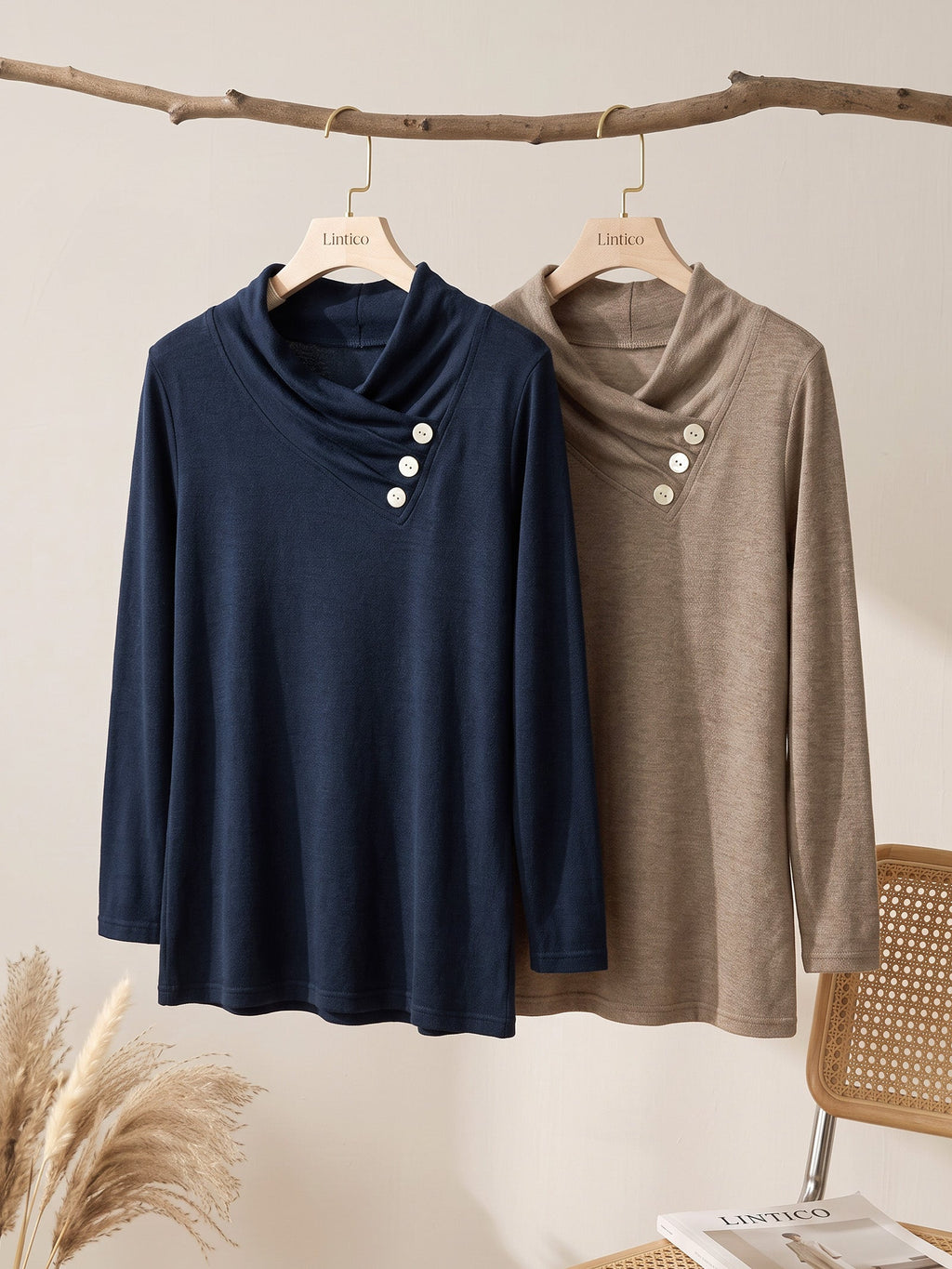 Cashmere Asymmetric Cowl Neck Stretch Top TATIANA