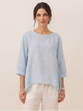 100% Linen Round Neck Artistic Stripe Top FLORENCE