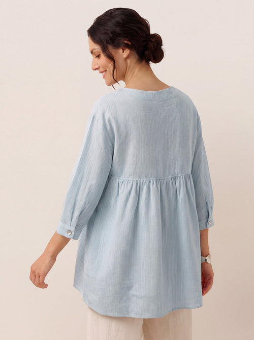 Top FLORENCE de lino 100% con cuello redondo y rayas artísticas