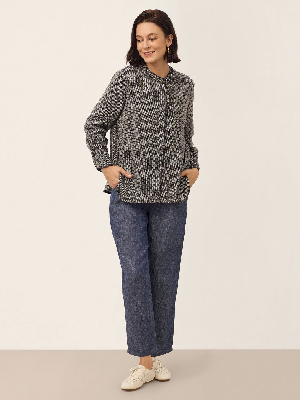 Linen Yarn Dyed Check Piped Long Sleeve Shirt AMARANTA