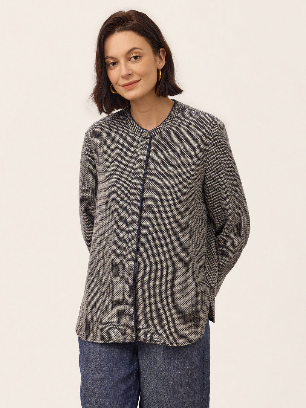 Linen Yarn Dyed Check Piped Long Sleeve Shirt AMARANTA