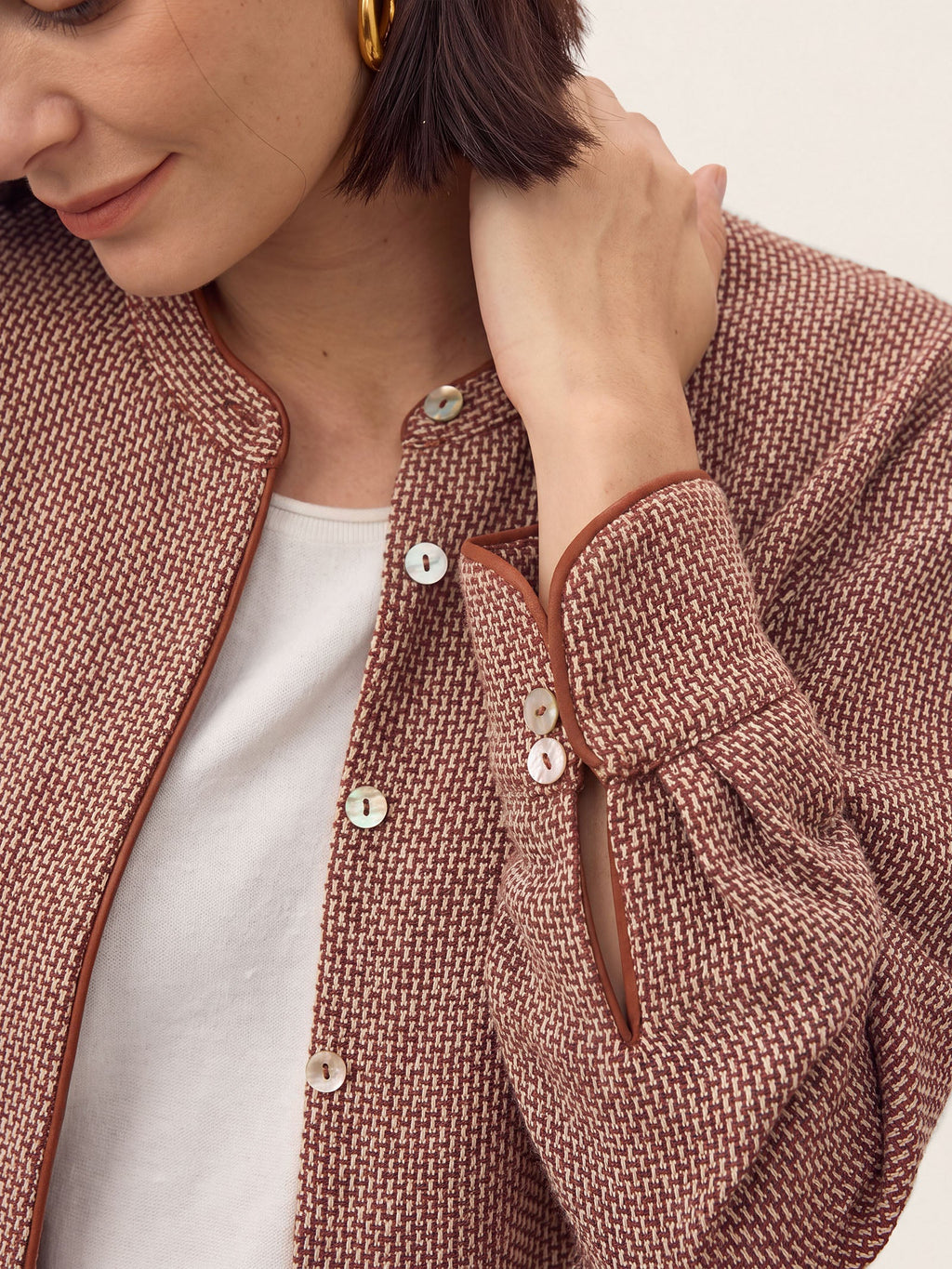Linen Yarn Dyed Check Piped Long Sleeve Shirt AMARANTA