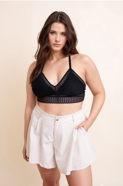 Bralette sin aros de encaje acanalado estilo boho con espalda nadadora Talla grande
