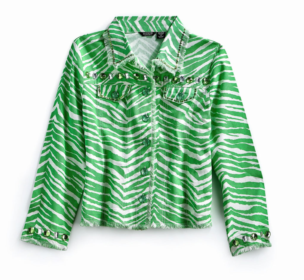 Women's Jewel Trimmed Zebra Print Canvas Jacket