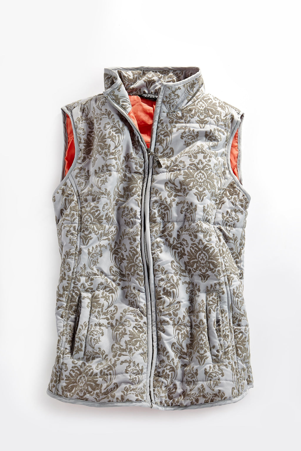 Women's Flocked Damask Print Zip Front Vest