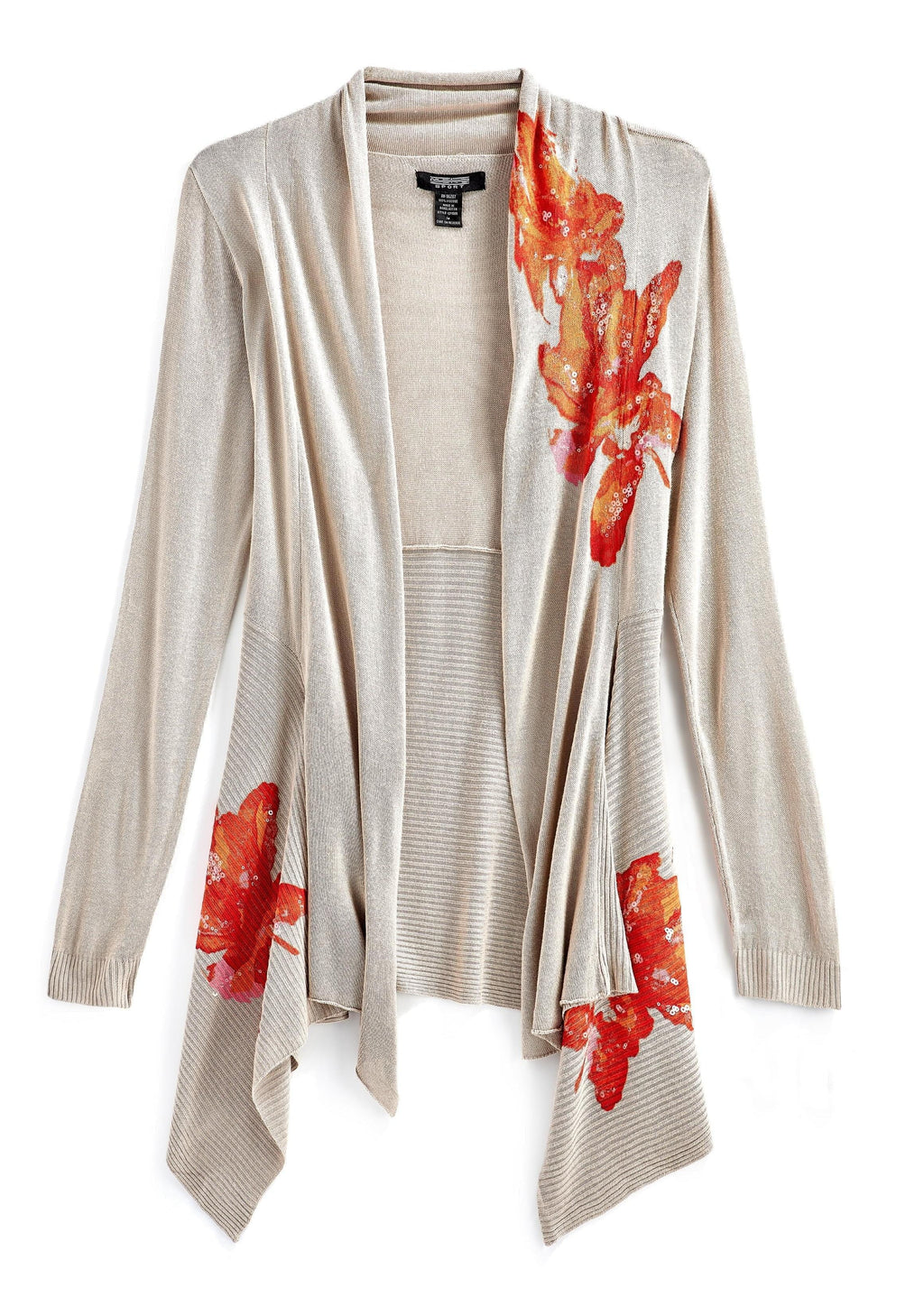 Women's Floral Embellished Open Front Long Cardigan