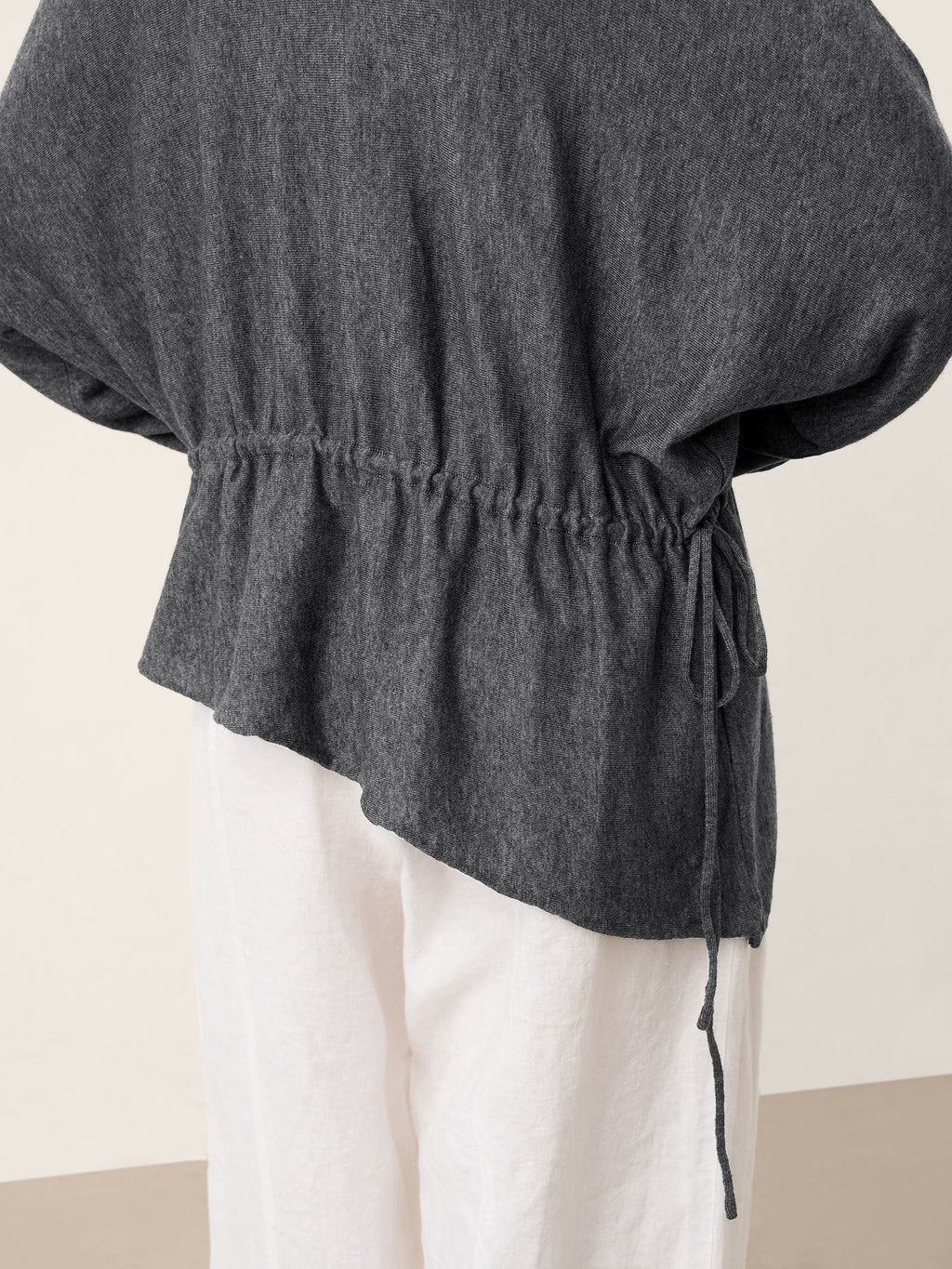 Merino Wool Asymmetric Drawstring Hem Loose Top WREN