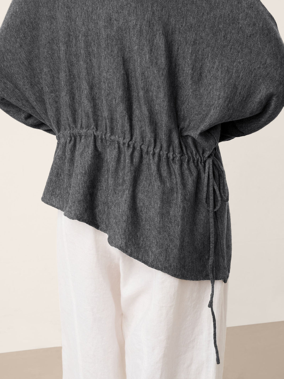 Merino Wool Asymmetric Drawstring Hem Loose Top WREN