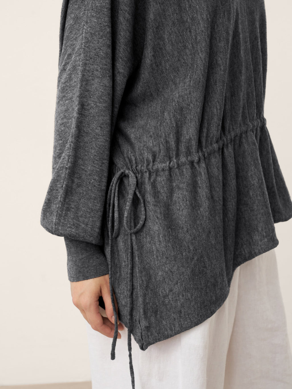 Merino Wool Asymmetric Drawstring Hem Loose Top WREN