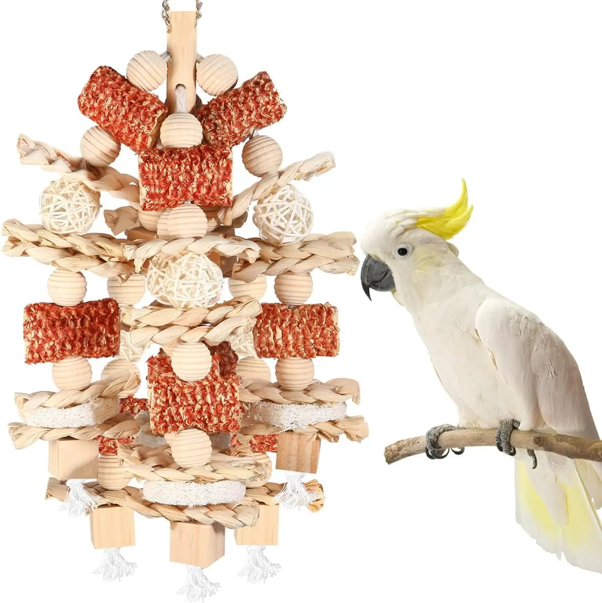 Natural Corn Cob & Loofah Parrot Toy for Large Birds