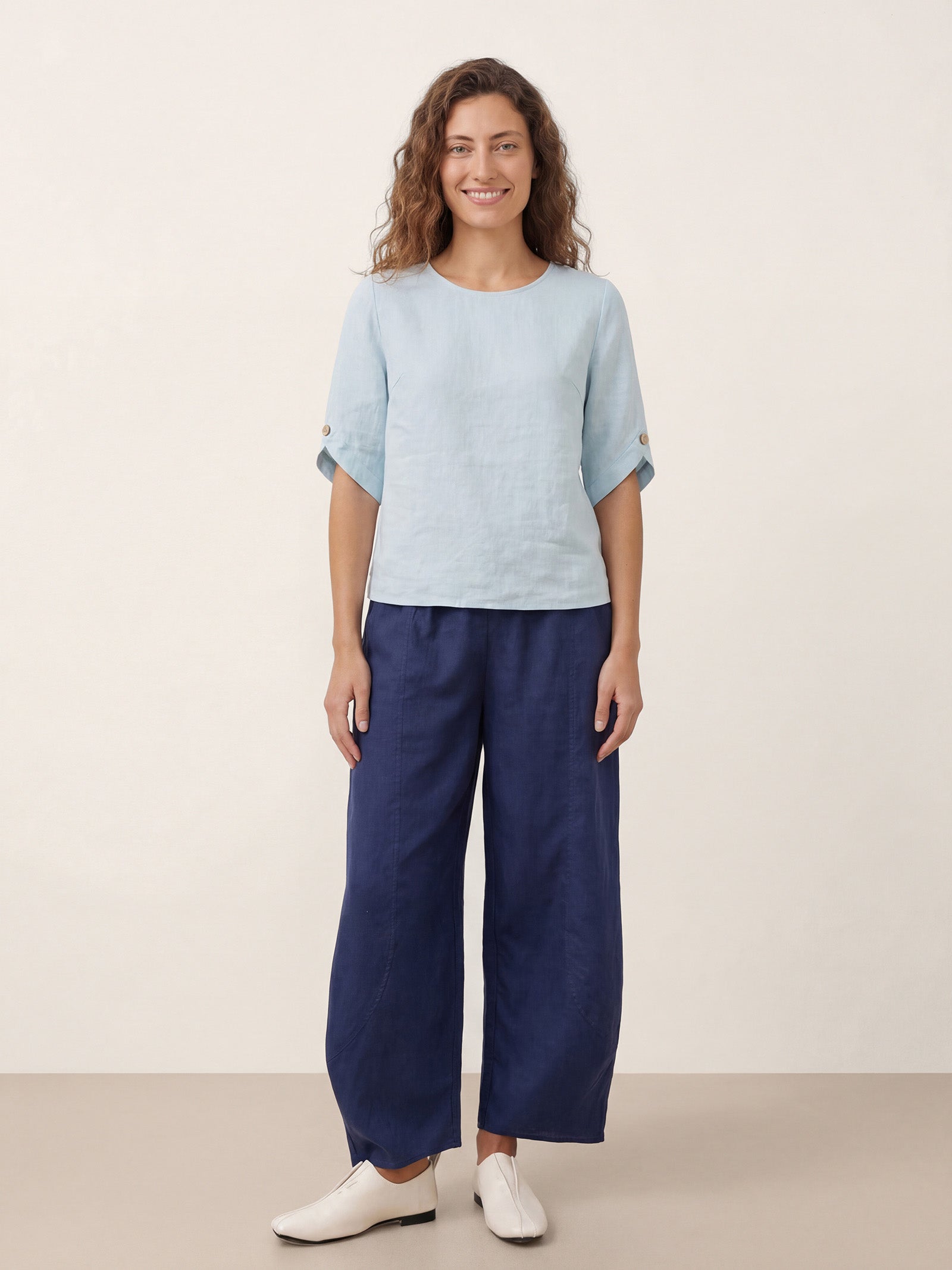 100% Linen Elbow Sleeve Pullover Top NOLA