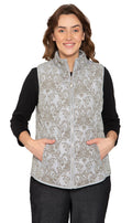 Women's Flocked Damask Print Zip Front Vest