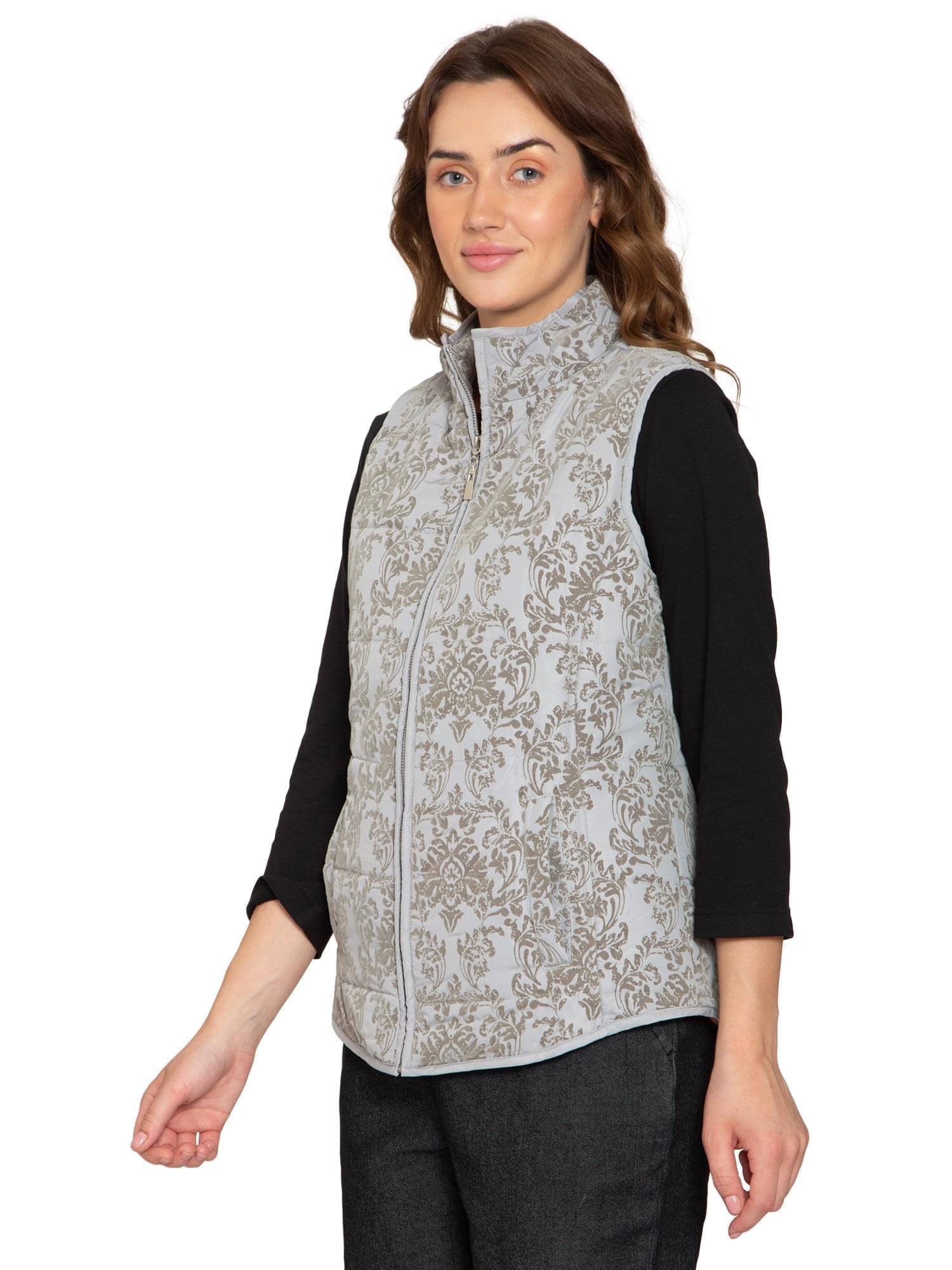 Women's Flocked Damask Print Zip Front Vest