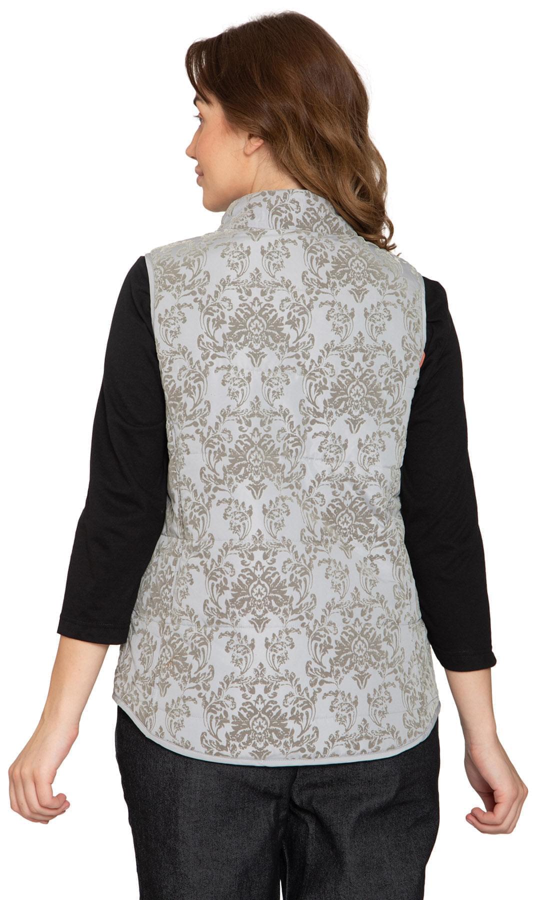 Women's Flocked Damask Print Zip Front Vest