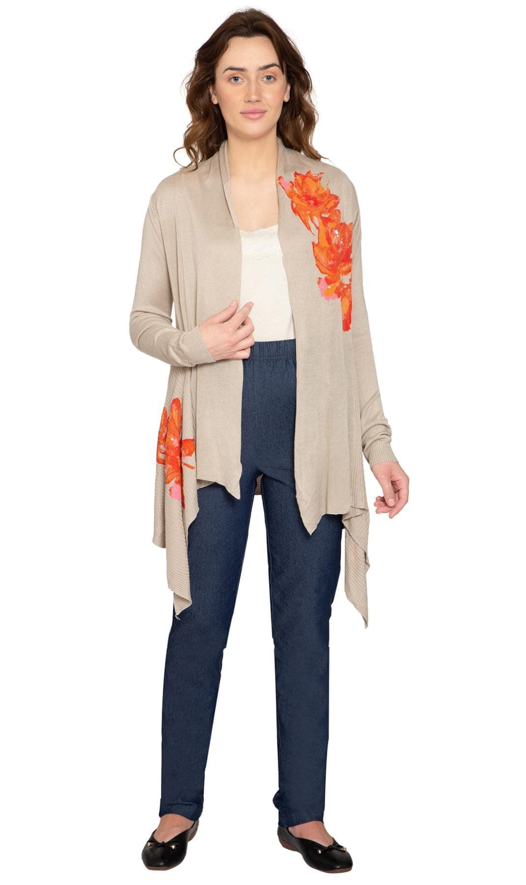 Women's Floral Embellished Open Front Long Cardigan