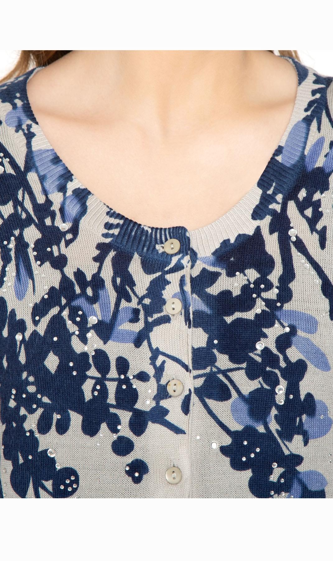 Women's 3/4 Sleeve Printed and Embellished Knit Cardigan