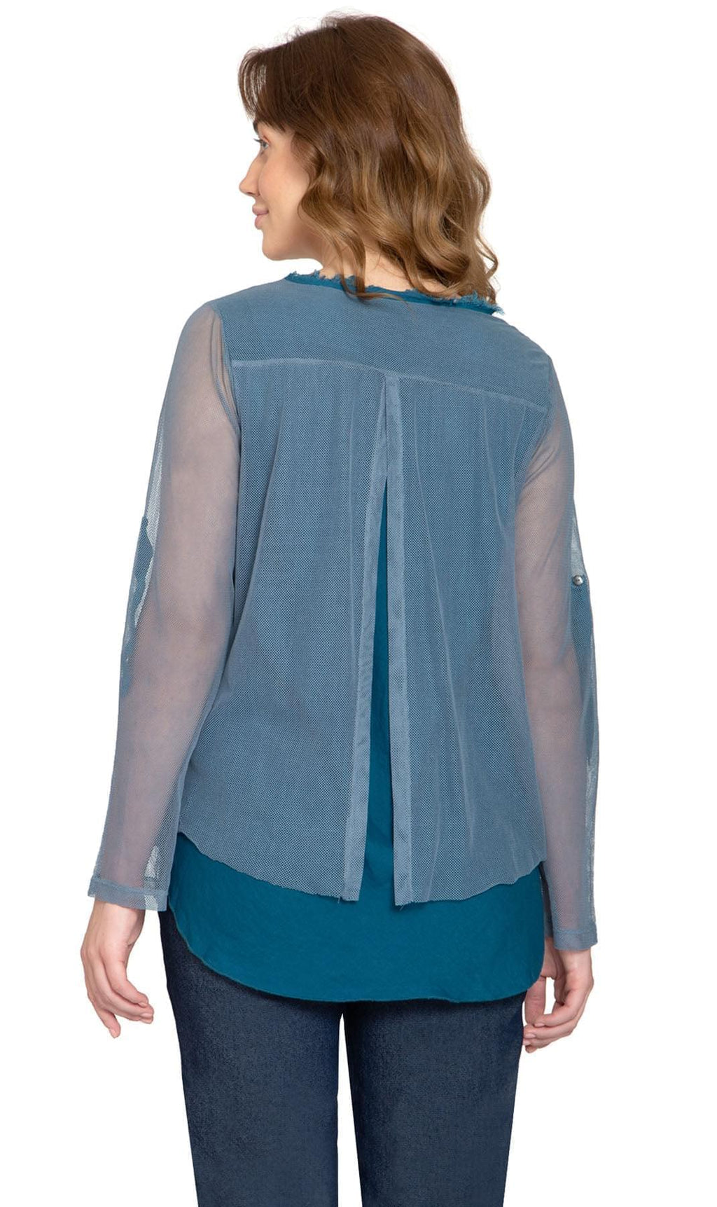 Women's High-Low Hem Mesh Layered Knit Top