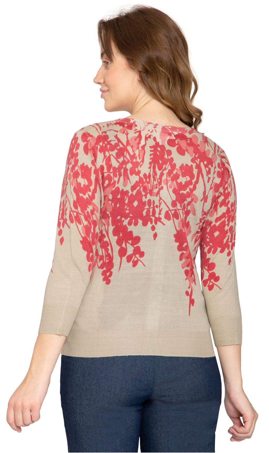 Women's 3/4 Sleeve Printed and Embellished Knit Cardigan