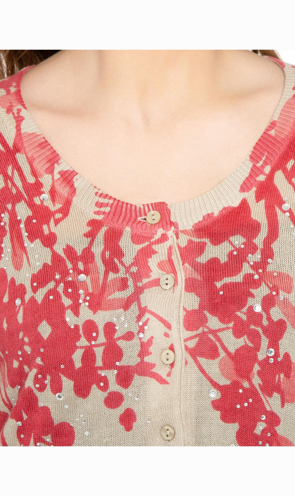 Women's 3/4 Sleeve Printed and Embellished Knit Cardigan