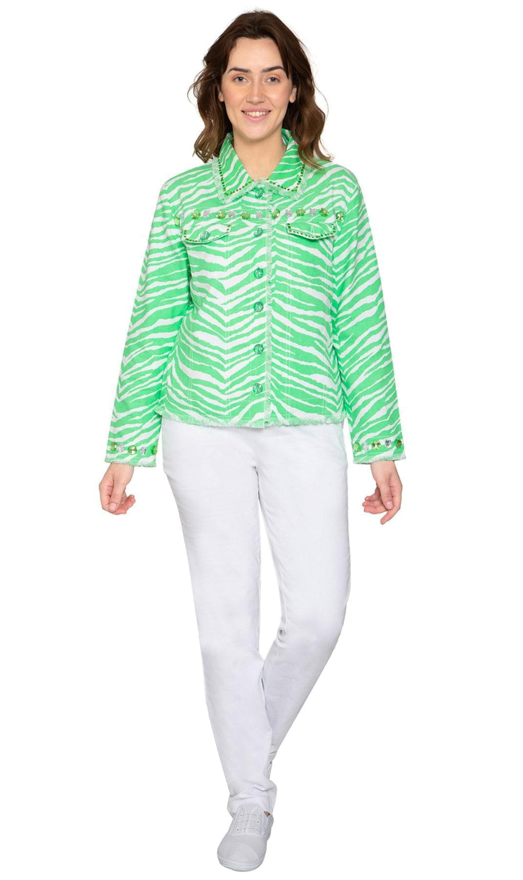 Women's Jewel Trimmed Zebra Print Canvas Jacket