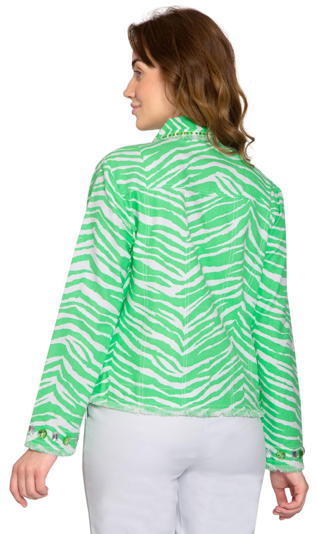 Women's Jewel Trimmed Zebra Print Canvas Jacket