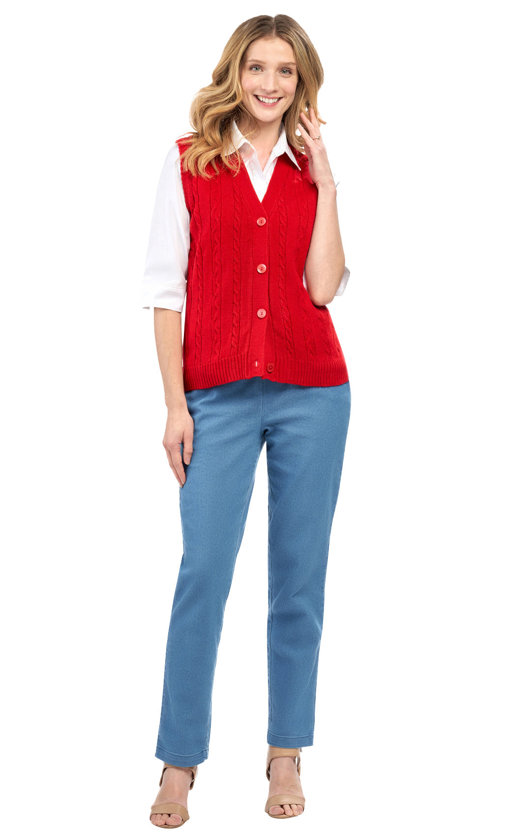 Women's Cable Knit Cardigan Sweater Vest — Button Front