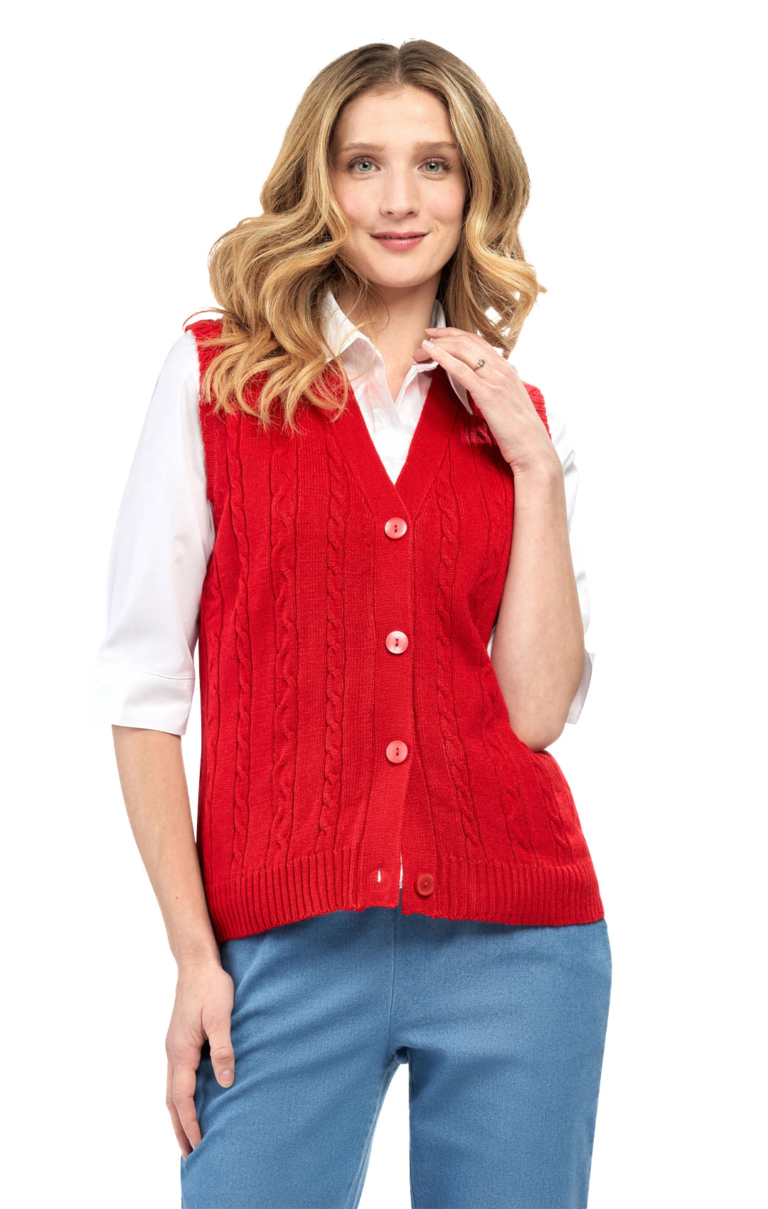 Women's Cable Knit Cardigan Sweater Vest — Button Front
