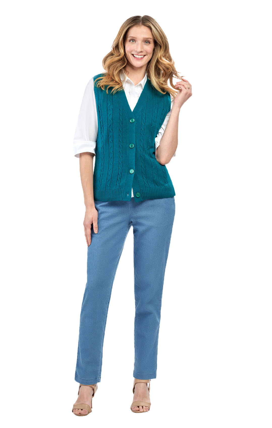 Women's Cable Knit Cardigan Sweater Vest — Button Front