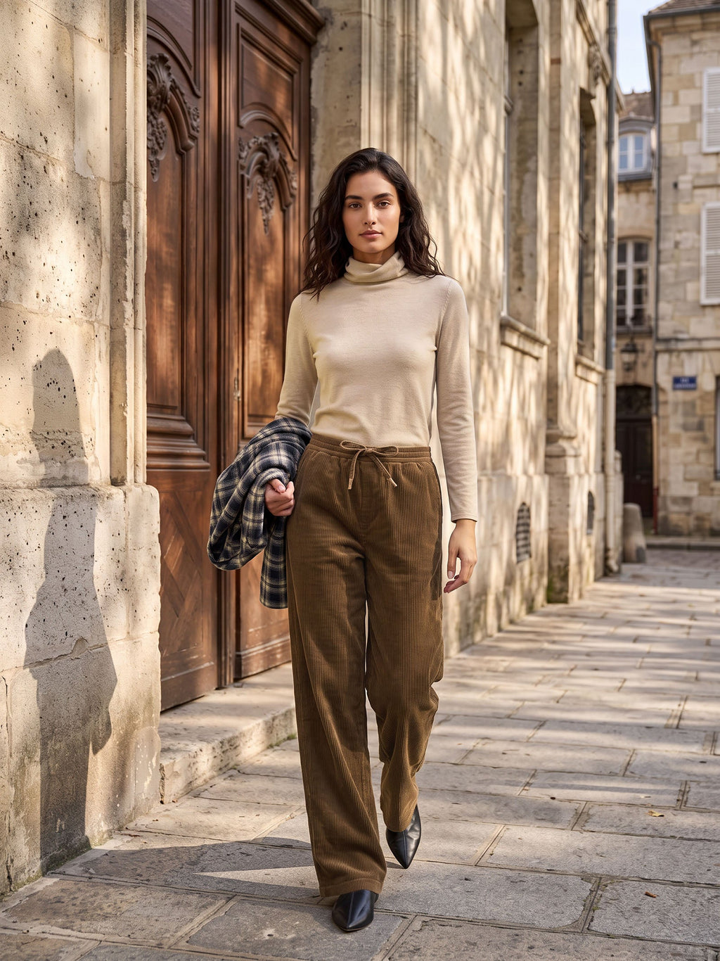 Cotton Corduroy Drawstring Waist Straight Leg Pants ALORA