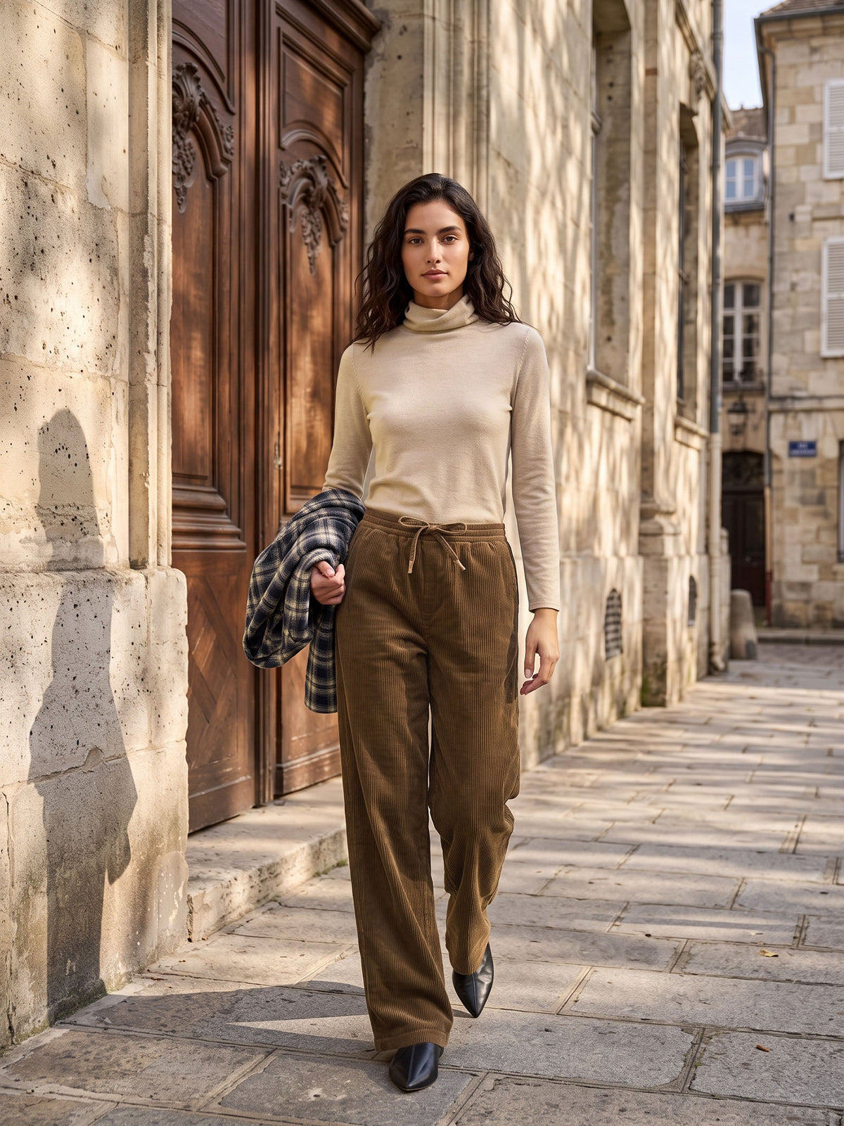 Cotton Corduroy Drawstring Waist Straight Leg Pants ALORA